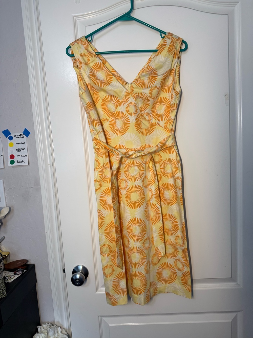 Womyn Yellow Sunburst V-Neck Midi Dress